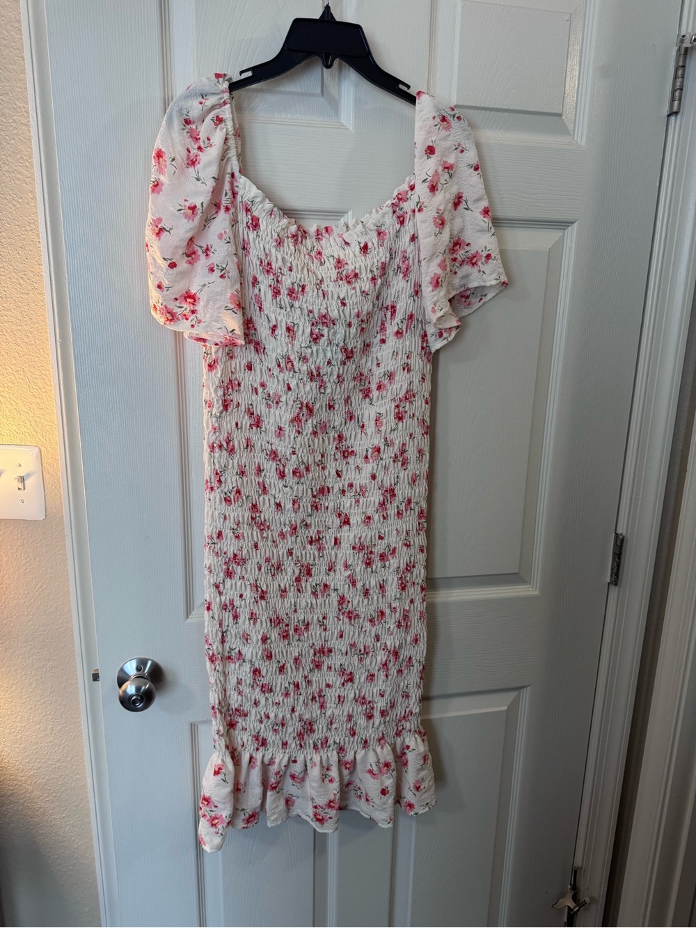 Louise Maternity Dress - Sweet and Romantic Smocked Dress in White and Pink